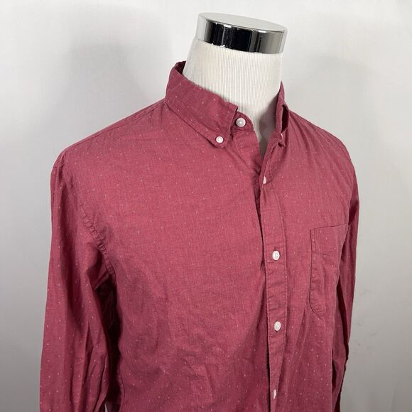 J Crew Large Slim Fit Secret Wash Shirt Red White Speckled Cotton Blend Casual - Picture 1 of 5